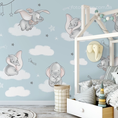Фотообои для стен Слоники на тучках от студии интерьерного декора Fotodecor