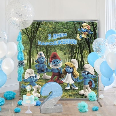 Фотозона Смурфики от магазина  Fotodecor